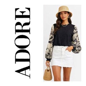 ADORE Boutique Black Textured Printed Blouse